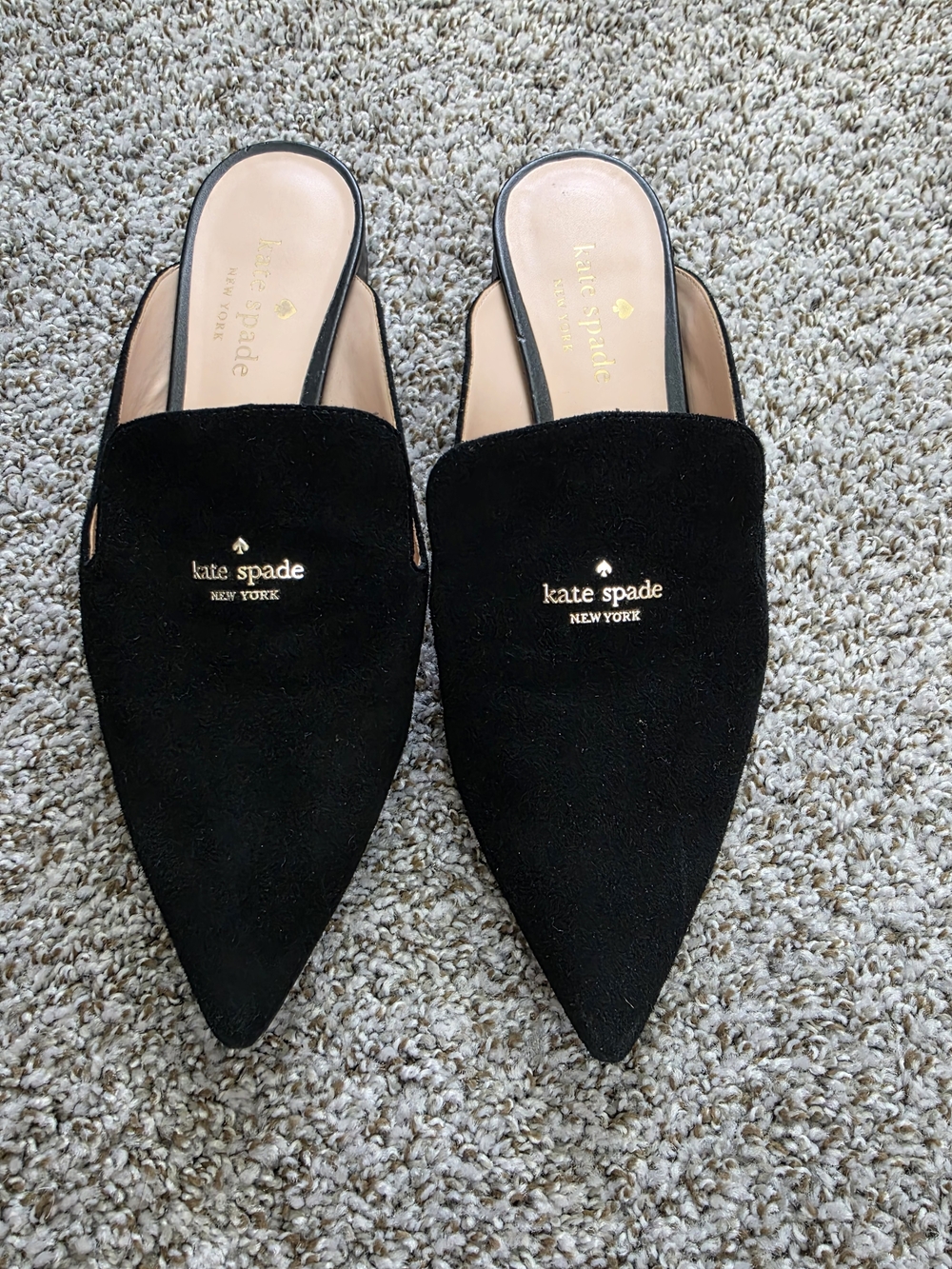 kate spade New York Black Suede Pointed-Toe Backless Mules - Picture 1 of 7